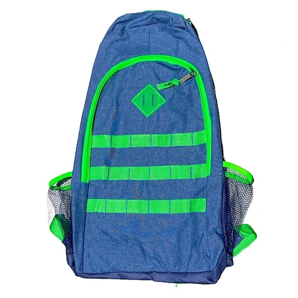 Navy Heather Backpack with Green Trim and Side Pockets New